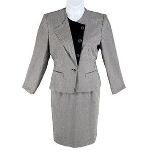 Kasper ASL Womens 8 Black White Houndstooth Blazer Skirt Set Power Suit Timeless